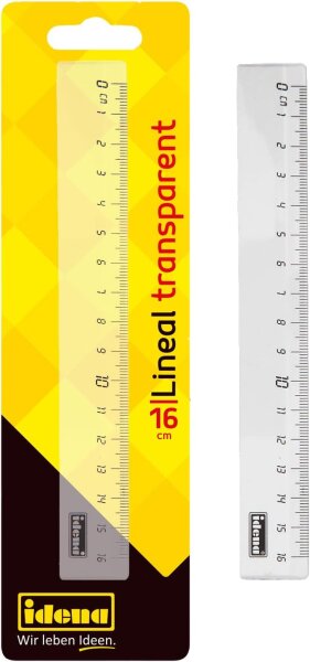 Idena 602052 - Kunststoff-Lineal mit 16 cm Länge, Millimeter- und Zentimeter-Skalierung, transparent, für Schule, Büro und Freizeit