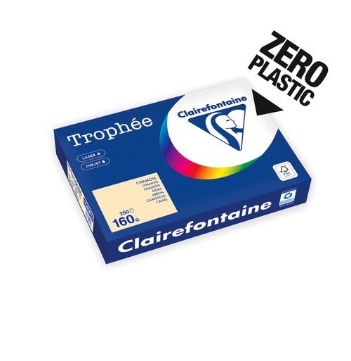 Clairefontaine Trophée Pastell A4, Ries 250 Blatt 160g, Verpackung komplett aus Papier - Chamois