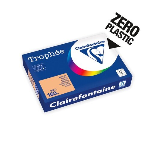 Clairefontaine Trophée Pastell A4, Ries 250 Blatt 160g, Verpackung komplett aus Papier - Aprikose