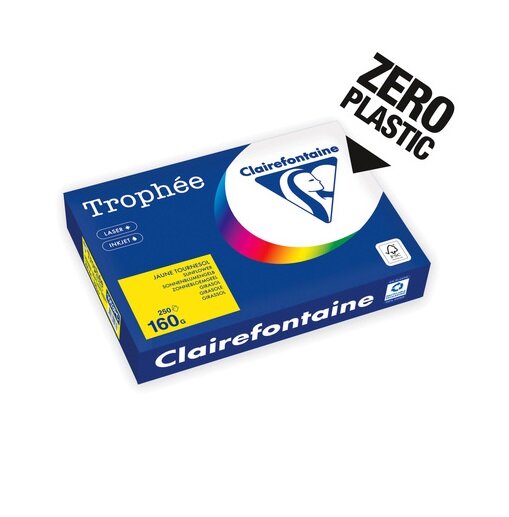 Clairefontaine Trophée Intense A4, Ries 250 Blatt 160g, Verpackung komplett aus Papier - Sonnenblumengelb