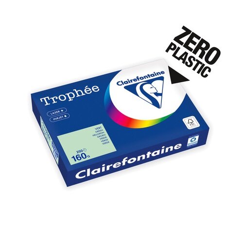 Clairefontaine Trophée Pastell A4, Ries 250 Blatt 160g, Verpackung komplett aus Papier - Grün