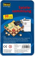 Idena 40216 - Spielesammlung mit 99 Spielmöglichkeiten, in Tinbox, inklusive verschiedenen Brett-und Würfelspielen, Spielanleitung, für 2 bis 8 Spieler ab 6 Jahren