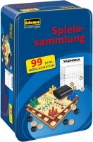 Idena 40216 - Spielesammlung mit 99 Spielmöglichkeiten, in Tinbox, inklusive verschiedenen Brett-und Würfelspielen, Spielanleitung, für 2 bis 8 Spieler ab 6 Jahren