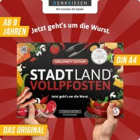 DENKRIESEN - Stadt Land VOLLPFOSTEN® - Grillparty Edition - Jetzt gehts um die Wurst. | Spielblock | Geburtstagsgeschenk | Familienspiel | Stadt Land Fluss