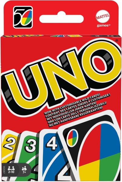 Mattel Games UNO Kartenspiel für die Famile, Perfekt als Kinderspiel, Reisespiel oder Spiel für Erwachsene, für 2-10 Spieler, ab 7 Jahren, W2087