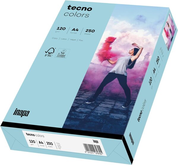 inapa farbiges Druckerpapier, buntes Papier tecno Colors: 120 g/m², A4, 250 Blatt, mittelblau