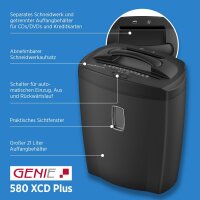 Genie 580XCD Plus Aktenvernichter | Papierschredder | Partikelschnitt | Schredder bis 10 Blatt | CD/DVD & Kreditkartenvernichtung | Sicherheitsstufe P-4 | 21 Liter Abfallbehälter | Geräuscharm