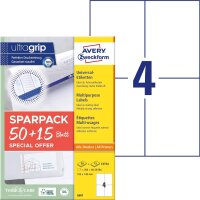 AVERY Zweckform 6601 Universal Etiketten (200 plus 60 Klebeetiketten extra, 105x148mm auf A4, Papier matt, bedruckbare Versandetiketten, selbstklebende Versandaufkleber mit ultragrip) 65 Blatt, weiß