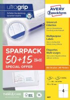 AVERY Zweckform 6601 Universal Etiketten (200 plus 60 Klebeetiketten extra, 105x148mm auf A4, Papier matt, bedruckbare Versandetiketten, selbstklebende Versandaufkleber mit ultragrip) 65 Blatt, weiß