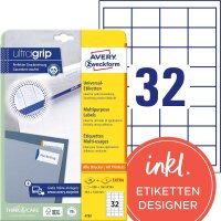 AVERY Zweckform 4789 Universal Etiketten (800 plus 160 Klebeetiketten extra, 48,3x33,8mm auf A4, Papier matt, individuell bedruckbar, selbstklebende Aufkleber mit ultragrip) 30 Blatt, weiß