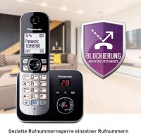 Panasonic KX-TG6824GB DECT Schnurlostelefon mit Anrufbeantworter (Telefon mit 4 Mobilteilen, strahlungsarm, Eco-Modus, GAP Telefon, Festnetz) schwarz