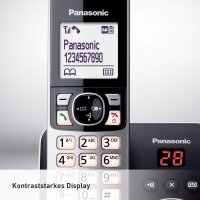 Panasonic KX-TG6824GB DECT Schnurlostelefon mit Anrufbeantworter (Telefon mit 4 Mobilteilen, strahlungsarm, Eco-Modus, GAP Telefon, Festnetz) schwarz