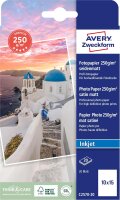 Avery Zweckform Art. C2570-20 Premium Inkjet Fotopapier (20 Blatt, 250 g/m², 10x15cm, seidenmatte Fotokarten, einseitig beschichtet, sofort trocken & wischfest, Fotoblätter für Inkjet-Drucker) weiß