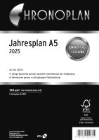 Chronoplan 50275 Kalendereinlage 2025 (Jahresplan A5 (148x210mm) Ersatzkalendarium für Terminplaner, für übersichtliche Jahresplanung, 1 Monat auf 1 Seite zum Aufklappen mit Leporello-Falzung) weiß