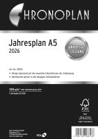 Chronoplan 50276 Kalendereinlage 2026 (Jahresplan A5 (148x210mm) Ersatzkalendarium für Terminplaner, für übersichtliche Jahresplanung, 1 Monat auf 1 Seite zum Aufklappen mit Leporello-Falzung) weiß