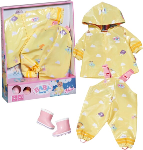 BABY born Deluxe Regen-Oufit mit Regenmantel, Regenhose und Gummistiefeln für 43 cm Puppen, 836460 Zapf Creation