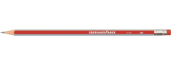 Eberhard Faber 512600 Bleistift mit Gummitip Standard HB, HB, Radierer vorhanden, rot, silber