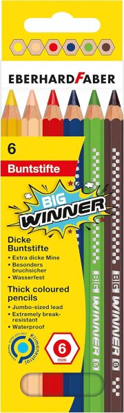 Eberhard Faber 518706 - Buntstifte Set BIG Winner, 6 bruchsichere Farbstifte mit extra dicker Mine