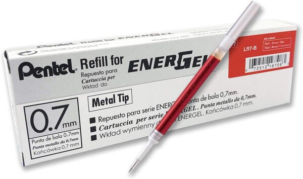 Pentel LR7-BX Nachfüllmine für EnerGel-Stifte 0,7 mm Kugelspitze, rot, 12 Stück