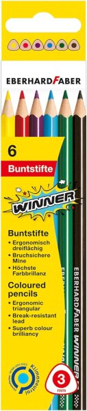 Eberhard Faber 511406 - Winner Buntstifte, in 6 Farben, im Kartonetui, ergonomisch dreiflächig, zum Malen, Illustrieren und Zeichnen