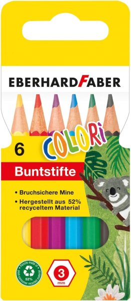 Eberhard Faber 514906 - Colori kurze Buntstifte, hexagonale Form, in 6 Farben, im Kartonetui, zum Malen, Illustrieren und Zeichnen