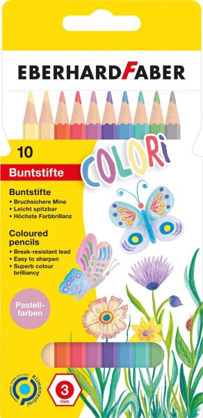 Eberhard Faber 514810 - Colori Buntstifte in 10 Pastell Farben, hexagonale Form, im Kartonetui, zum Malen, Illustrieren und Zeichnen