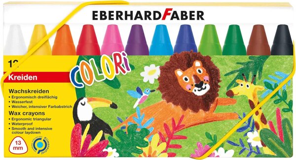 Eberhard Faber 524010 - Wachsmalkreide Colori, 12 wasserfeste Wachsmalstifte im Kartonetui