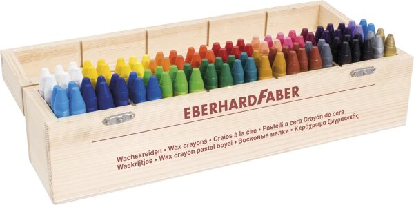 Eberhard Faber 524020 Dreikant-Wachsmalkreide, 100er Holzkoffer