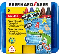 Eberhard Faber 524006 - Wachsmalkreide Winner, wasservermalbar, 8 Wachsmalstifte in praktischer Kunststoffbox