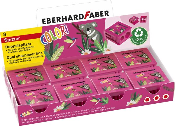 Eberhard Faber 585151 Doppelspitzdose Colori, 8 und 10, Größe (B x H x T): 35 mm, 12 mm, 32 mm, Ausführung Behälter: pink 1 Stück