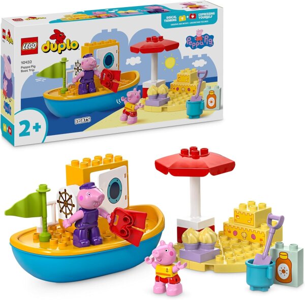 LEGO DUPLO Peppa Wutz Bootsausflug: Spielset mit Spielzeugboot zum Bauen und Umbauen mit 2 Figuren, kreatives Spielzeug, Geschenkidee für Kinder ab 2 Jahren, Jungen und Mädchen 10432