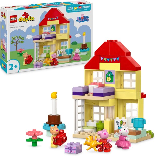 LEGO DUPLO Peppa Wutz Geburtstagshaus: kreatives Spielzeug mit 3 Figuren, Spielzeughaus zum Bauen und Umbauen für Kinder ab 2 Jahren, Jungen und Mädchen, Geschenk für Kleinkinder 10433