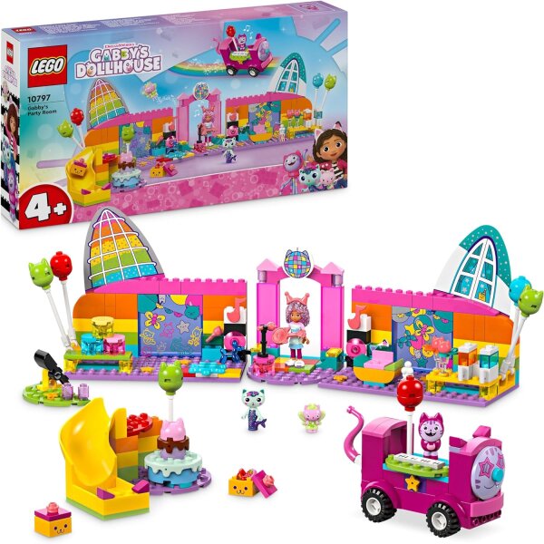 LEGO 4+ Gabbys Puppenhaus Gabbys Partyraum, Disco-Spielset mit Rutsche und Tierfiguren für kreative Rollenspiele, Geschenk für Mädchen und Jungen ab 4 Jahren 10797