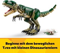 LEGO Creator T.Rex, 3-in-1-Dino zum Umbauen in einen Triceratops oder Pterodaktylus, bewegliches Dinosaurier Modell für Kinder, Geschenk für Jungen und Mädchen 31151