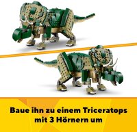 LEGO Creator T.Rex, 3-in-1-Dino zum Umbauen in einen Triceratops oder Pterodaktylus, bewegliches Dinosaurier Modell für Kinder, Geschenk für Jungen und Mädchen 31151