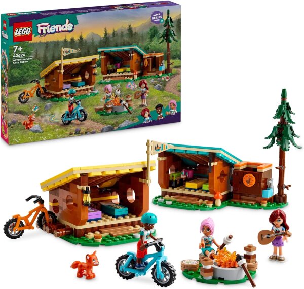 LEGO Friends Gemütliche Hütten im Abenteuercamp, Spielset für Rollenspiele in freier Natur, Kinderspielzeug für Mädchen und Jungen ab 7 Jahren mit 3 Spielfiguren und Fuchs, Camping-Spielzeug 42624