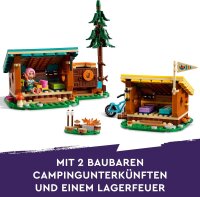 LEGO Friends Gemütliche Hütten im Abenteuercamp, Spielset für Rollenspiele in freier Natur, Kinderspielzeug für Mädchen und Jungen ab 7 Jahren mit 3 Spielfiguren und Fuchs, Camping-Spielzeug 42624