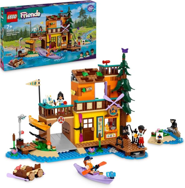 LEGO Friends Abenteuercamp mit Kayak, Bauspielzeug für Rollenspiele, Geschenkidee für Mädchen und Jungen ab 7 Jahren, Set mit 3 Spielfiguren und einem Bären, Camping-Spielzeug 42626