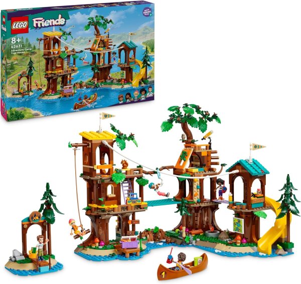 LEGO Friends Baumhaus im Abenteuercamp, Spielset für Mädchen und Jungen ab 8 Jahren mit 5 Spielfiguren und 5 Tieren, Geschenkidee für kreatives Spielen, Sportspielzeug 42631