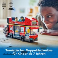 LEGO City Doppeldeckerbus, Doppeldecker Spielzeug-Bus, Fahrzeug-Spielset für Mädchen und Jungen ab 7 Jahren, enthält 5 Figuren, darunter auch ein Baby im Kinderwagen 60407