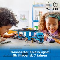 LEGO City Autotransporter mit Sportwagen, Set mit 4 Spielzeugautos für Jungen und Mädchen ab 7 Jahren, Weihnachts- oder Geburtstagsgeschenk, 4 Minifiguren für Rollenspiele 60408