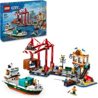 LEGO City Hafen mit Frachtschiff, Bauspielzeug für...