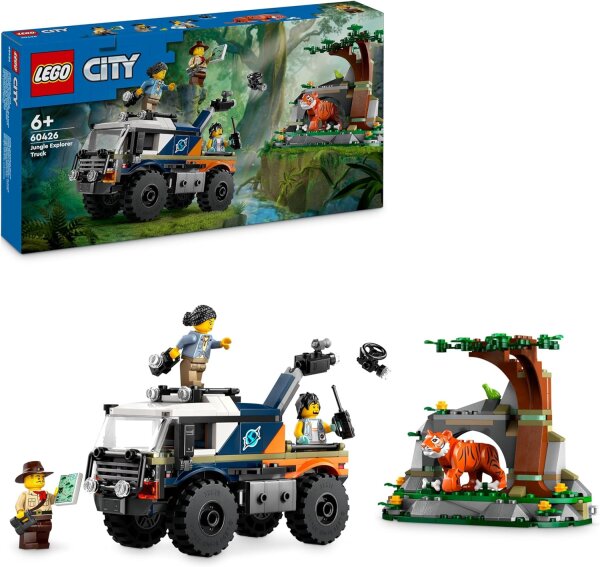 LEGO City Dschungelforscher-Truck, Bau- und Spielset für Kinder ab 6 Jahren, cooles Geburtstagsgeschenk, LKW-Spielzeug, mit 3 Abenteurer-Minifiguren und Tiger 60426