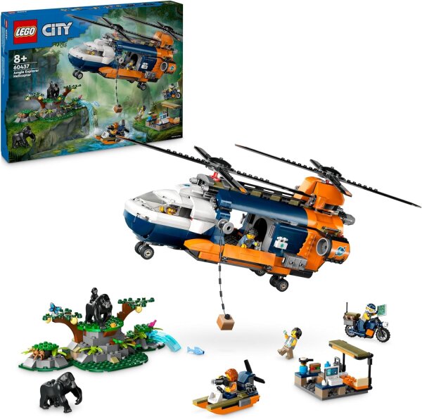 LEGO City Dschungelforscher-Hubschrauber, Abenteuer-Spielset für Kinder ab 8 Jahren, Weihnachts- oder Geburtstagsgeschenk für Kinder, 5 Minifiguren und 3 Gorillas 60437