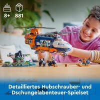 LEGO City Dschungelforscher-Hubschrauber, Abenteuer-Spielset für Kinder ab 8 Jahren, Weihnachts- oder Geburtstagsgeschenk für Kinder, 5 Minifiguren und 3 Gorillas 60437