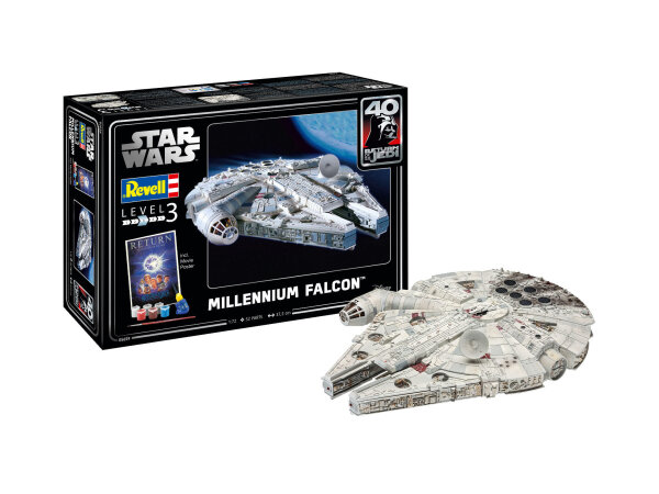 Revell - Modellbausatz I Geschenkset Millennium Falcon I Detailreicher Star Wars Bausatz I 52 Teile I Maßstab 1:72 I für Kinder und Erwachsene ab 10 Jahren