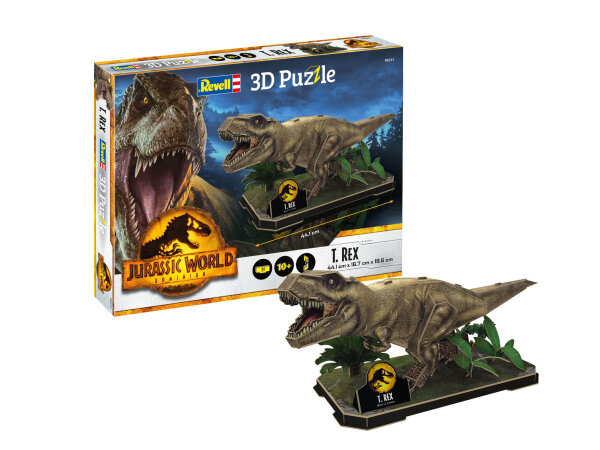 Revell - Jurassic World Dominion | 3D Puzzle T-Rex | Diorama Set | Dinosaurier-Spielzeug für Kinder & Erwachsene | Geschenkidee | Perfekt für Sammler | 54 Teile | Ab 10 Jahren