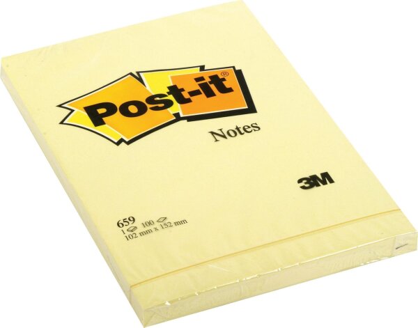 Post-it 659 Haftnotizen Block à 100 Blatt, gelb (102 x 152 mm) gelb