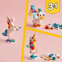 LEGO 31140 Creator 3in1 Magisches Einhorn Spielzeug, Seepferdchen, Pfau, Regenbogen-Einhorn-Tierfiguren, Geschenk für Mädchen und Jungen, baubares Spielzeug