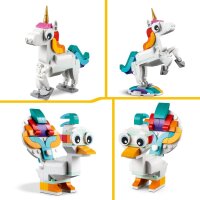 LEGO 31140 Creator 3in1 Magisches Einhorn Spielzeug, Seepferdchen, Pfau, Regenbogen-Einhorn-Tierfiguren, Geschenk für Mädchen und Jungen, baubares Spielzeug